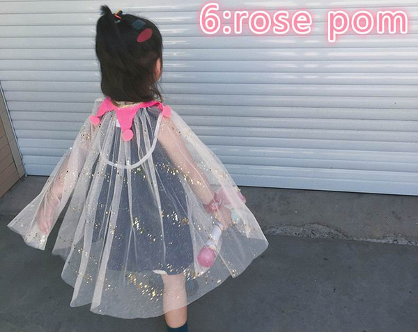 Glittle Poncho for Girls Beach Sequins Love Star Pom pom Gauze Thin Shawl Fairy Cloak for Holiday Birthday 1-10T RY002