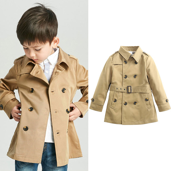 Baby Vintage Tench Coat Boy Girl Designer Clothes Windproof Jacket British Double Breasted Windbreaker Turn-down Collar Button Belt Kids