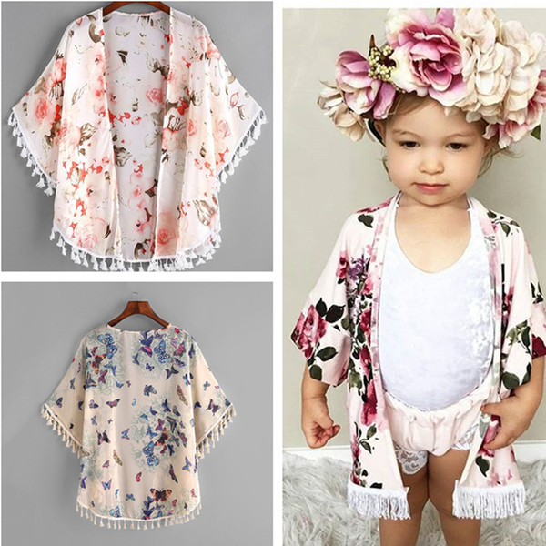 Fashion 2018 Baby Girl Clothes Cute Summer Thin Coats Toddler Girls Flower Tassel Kimono Shawl Cardigan Tops Outfits Baby Kids Clothing