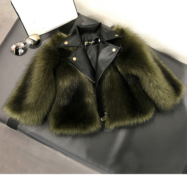 Girl fur Coat Jacket Imitation fox Artificial Fur Grass High Quality Plush+leather Fake 2 pieces Winter Kids baby girlClothes