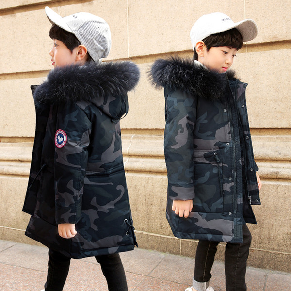 NEW 2018 Russia Winter Boys Down Jacket Boy Warm Thick Duck Down & Parkas Children Casual Fur Hooded Jackets / Coats -35 degrees