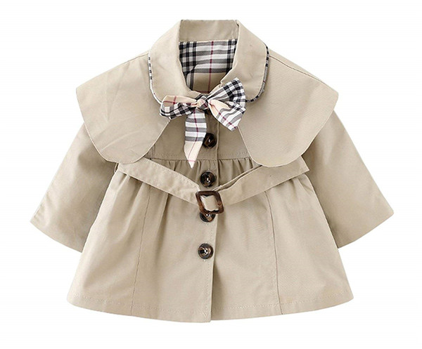 Baby Girls Trench Coat With Bow Tie and Belt Fall Spring Fashion Wind Proof Jacket Winter Hooded Cape Cloak