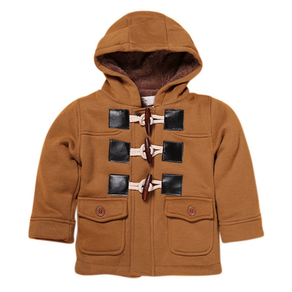 Baby Boys Girls Autumn Winter Warm Long Sleeve Solid Hoodie Horn Buckle Heavyweight Coat Outerwear Children Clothes