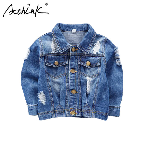 ActhInK New 2018 Boys Ripped Denim Jacket Baby Kids Street Motorcyle Disstrressed Jeans Jacket Boys Spring Denim Outwear, C178