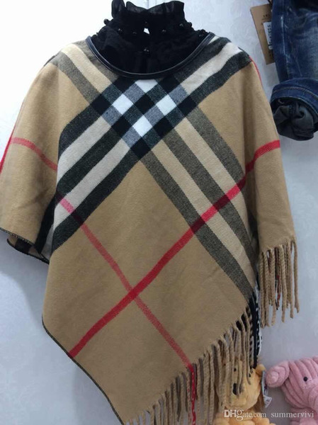 Hot sell Girls plaid poncho Fall Fashion girls red Plaid tassel Shawl Tops Quality Childrens Cape girls poncho outwear A5249