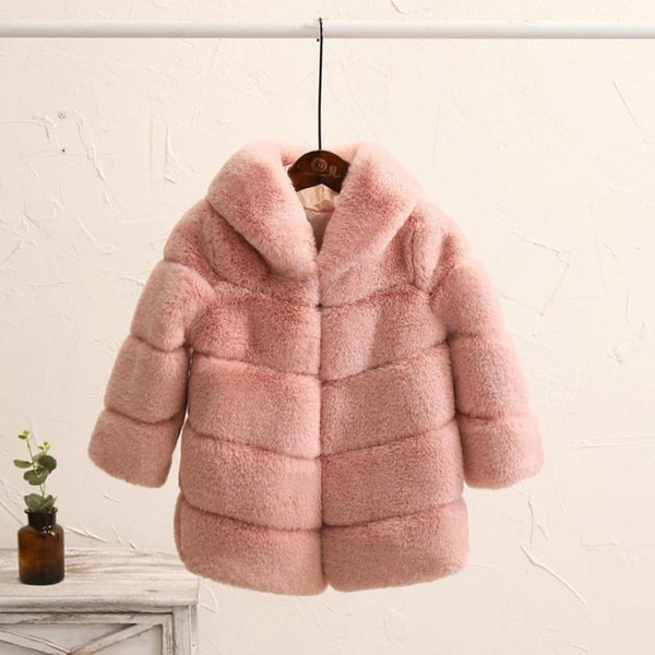 2-8 year Children's Faux Fur Coat Imitation Rex Rabbit Fur Girls Thicker kids Clothing Baby Winter warm Hooded Overcoat Y13