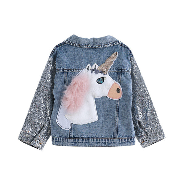 Unicorn Denim Jacket for Girls Coats Children Clothing Autumn Baby Girls Clothes Outerwear Jean Jackets & Coats for Child Girls