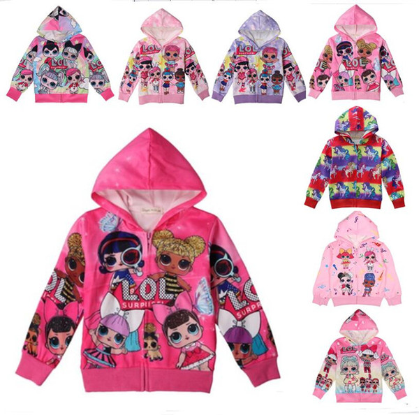 Cartoon Surprise Girls Zipper Coat Spring Autumn Hooded Jacket Kids Sweatshirts Children Long Sleeve unicorn jackets girl Top Coats A3126