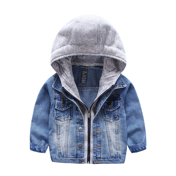 2018 New Kids Jacket washed Denim coat with hood knitted Fake 2pcs Fall Winter boys outwear Fashion children Clothing quality