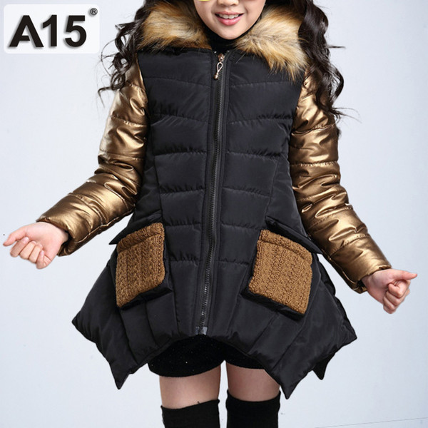 Kids Girls Winter Jacket with Fur Collar Children Parka Clothes 2018 Baby Warm Hooded Cotton Coats Big Size 4 6 8 10 12 14 Years