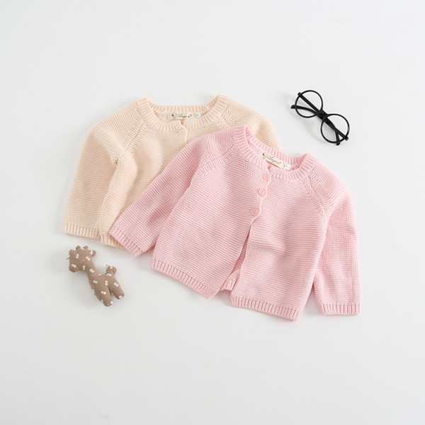 Everweekend Baby Girls Knitted Candy Color Sweater Cardigans Pink Beige Color Cute Children Fashion Spring Autumn Jackets