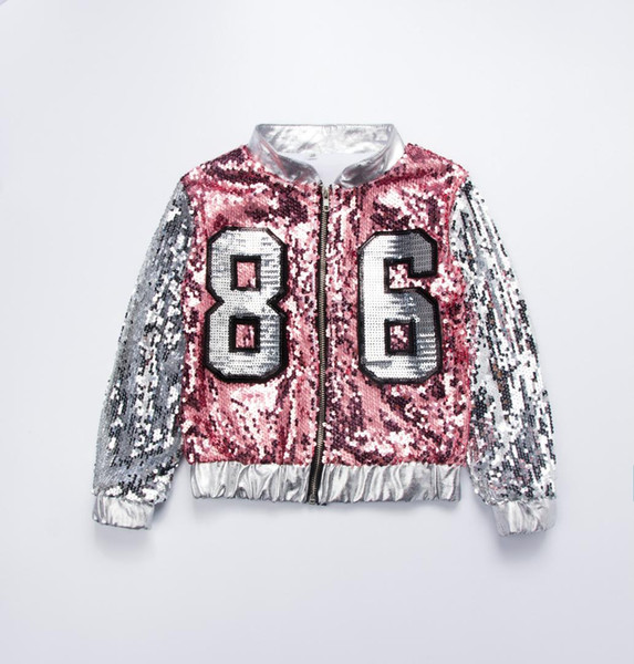 Kids Pink Silver Sequin Jacket Blazer Dance Costume For Girls Spring Autumn Long Sleeve Girls Coats And Jackets