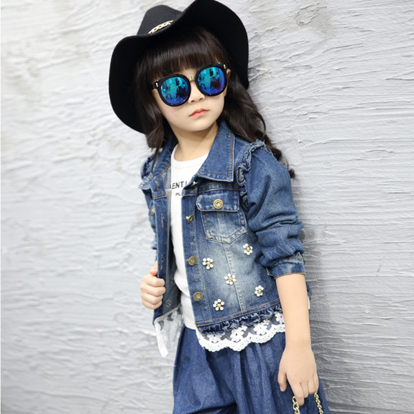 Children's Clothing Denim Jacket Spring Outfit Girl Lace Outerwear Korean Children's Coats