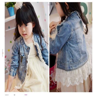 Babies clothes denim lace girls jackets Girls Leisure Washed Denim Jacket kids clothing children Overcoat Outwear Free Shipping