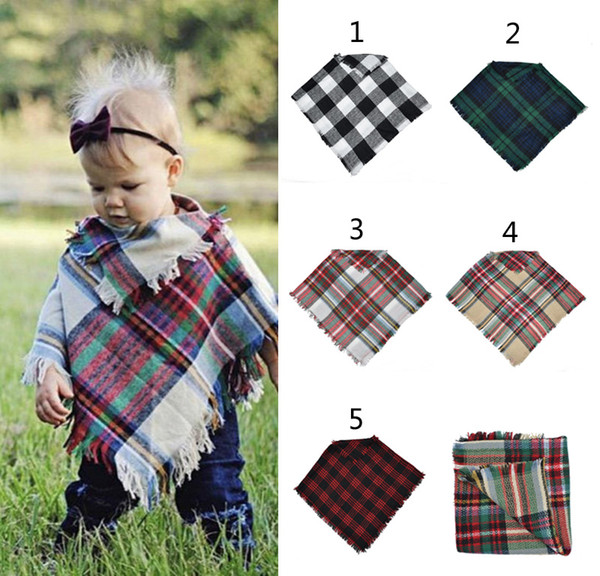 5 Colors Baby Girls Winter Plaid cloak cape Kids lattice shawl scarf poncho cashmere Cloaks Outwear Children Coats Jackets Clothing B