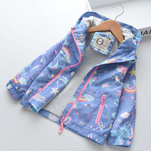 New Spring Girls Coat Cartoon Unicorn Baby Girls Jackets Hooded Kids Windbreaker Autumn Children Outerwear Coats Clothing