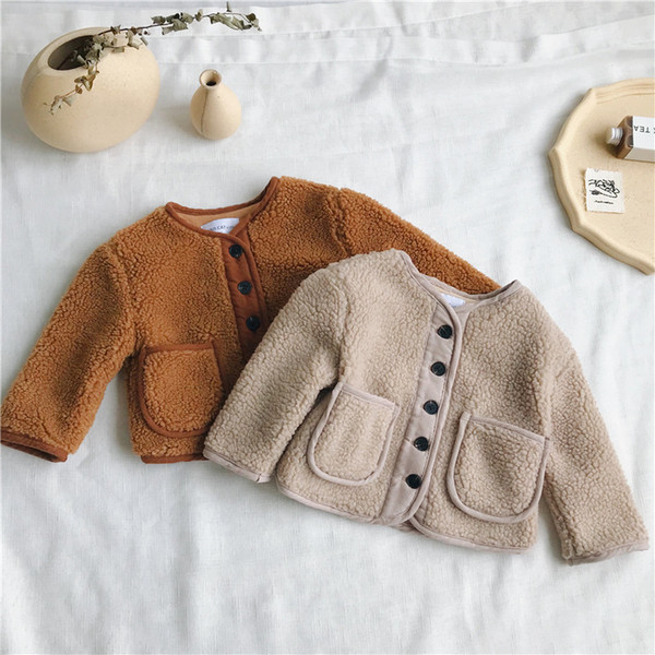 2019 Autumn Winter New Arrival Korean Version pure color woolen warm fashion thickened coat for cute sweet baby girls and boys