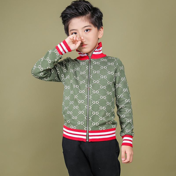 Kids Jackets Zipper Color Collision Stripe Handsome Boys Knitting Blouses Korean Edition Autumn And Winter New Pattern Letter Cardigan