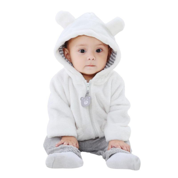 Winter Infant Clothing Tops Newborn Baby Girls Boys Solid Long Sleeve Hooded Thick Fleece Ears Outerwear Jackets Coats 6-24M