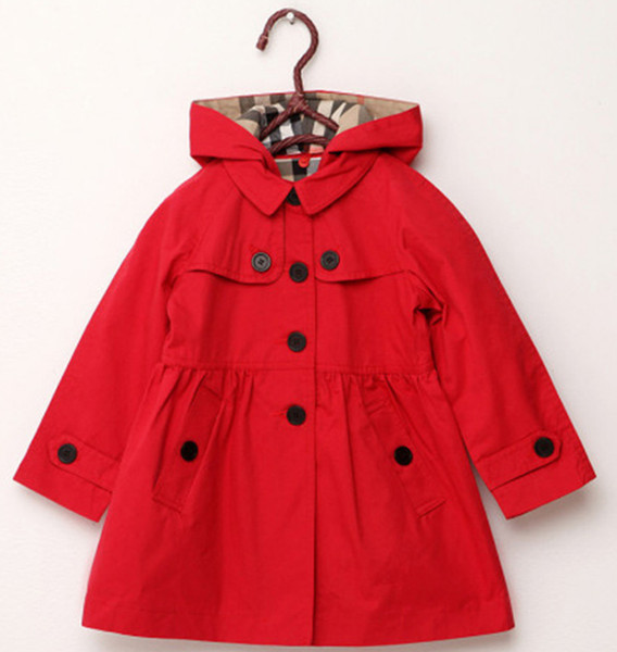 hot new children's clothing girl spring and autumn princess coat solid color medium-long single breasted trench babys outerwear