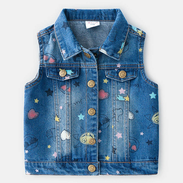 Spring Autumn 2019 new Girls Waistcoats Printing kids Denim Waistcoat Children Outwear Girls vest kids designer clothes girls Clothes A3124