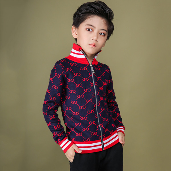 Kids Jackets Zipper Color Collision Stripe Handsome Boys Knitting Blouses Korean Edition Autumn And Winter New Pattern Letter Cardigan