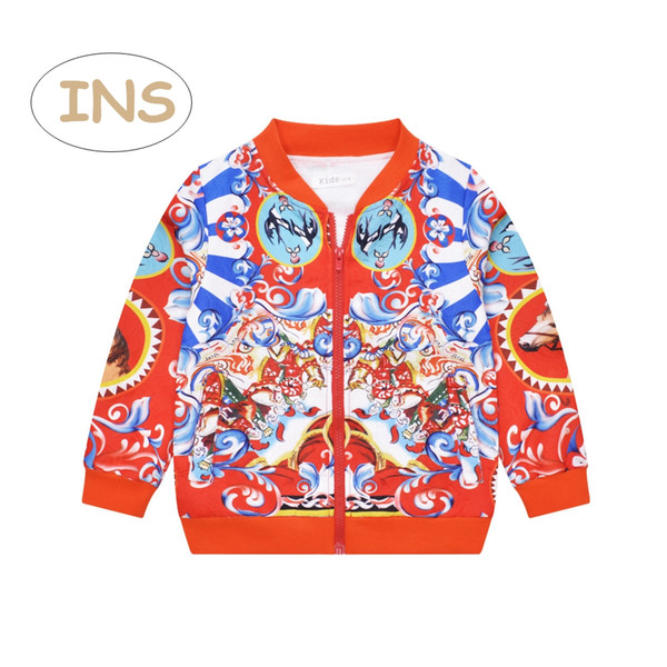 Girls Red coat Baby Children Long sleeve catholicism printed Jackets Kids Red patchwork EUR style 3-10T