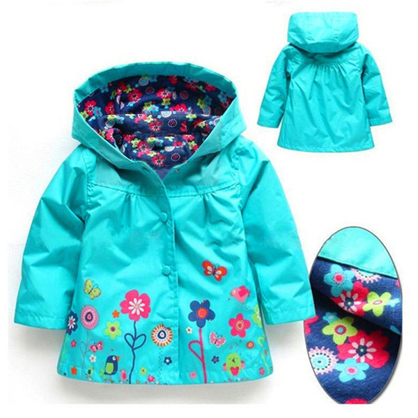 Girls Flower Raincoat Jacker 9 color Kids Winter Coat Flower Jacket For Windproof Outwear 2-7T Baby Girls Clothes LA550