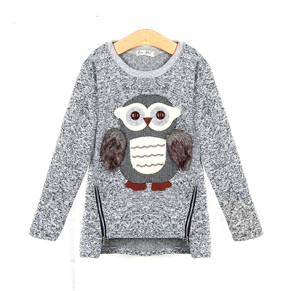 2017 autumn new fashion girls sweaters kids fleece lined zipper sweaters cartoon cute owl casual cotton girls sweater