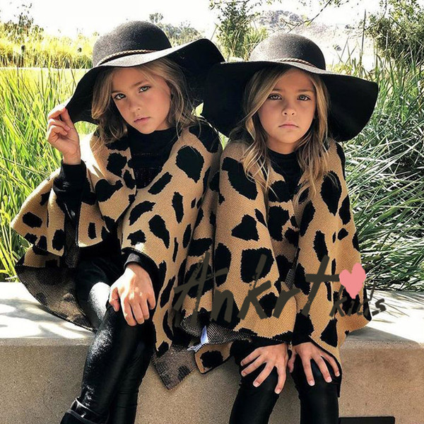 Girls Knit Leopard Poncho Baby Girls Fashion Crochet Cape Babies Autumn Winter Outwear 2019 Childrens clothing