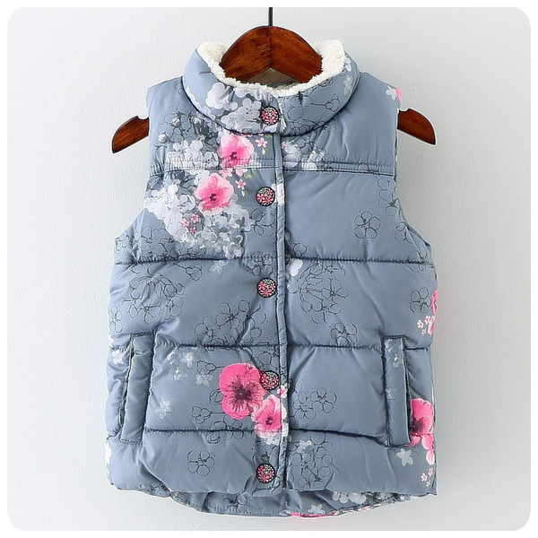 free shipping Girl spring autumn cotton vest Children's flower Winter Warm Vest Girls Print Vest Outerwear kids Camouflage coat jacket