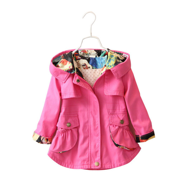 Children Girls Jacket Hooded Waist Cotton Kids Outerwear Baby Girl Coats 2-7 Years Long Windbreaker Jacket For Little Girl