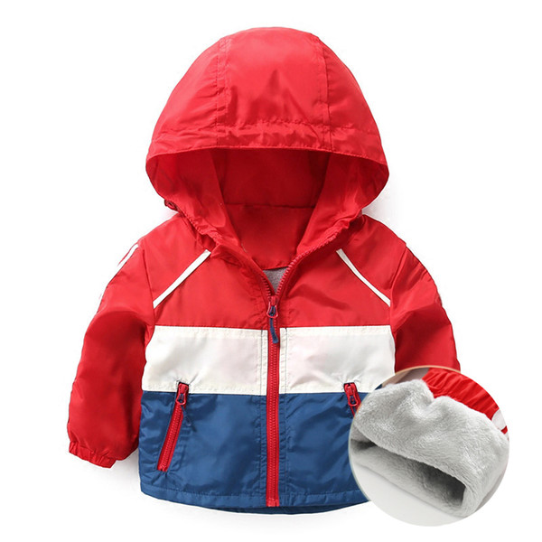 Girls Boys Sports Jackets Children Spring Autumn Soft Clothes Plus Velvet Patchwork Hooded Windbreaker Coat Suit Kids Outerwear