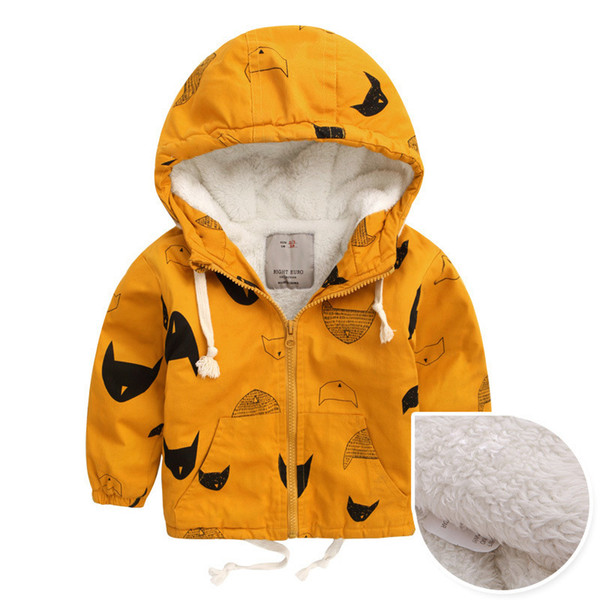 Toddler Boys Girls Windbreaker Winter Clothing Children Zipper Outerwear Cartoon Fleece Coat Kids Thicken Warm Hooded Jacket