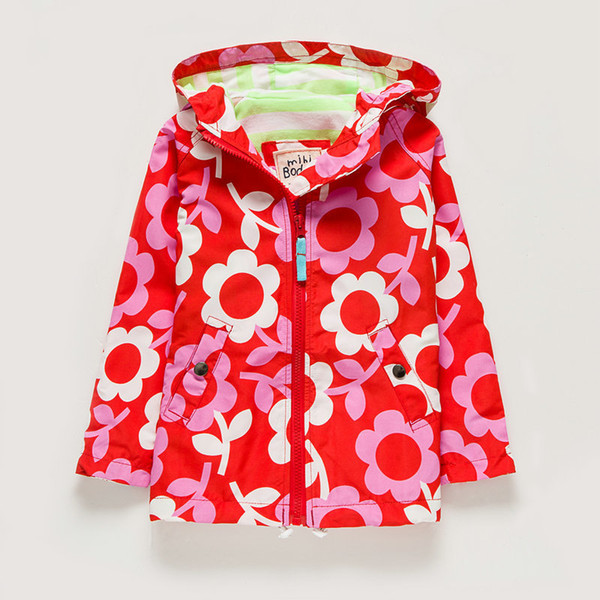 Kids Clothes Autumn Thin coat autumn winter Jackets For Girls 2-8Y Flower Hooded windproof waterproof Jacket Girls Trench Coat