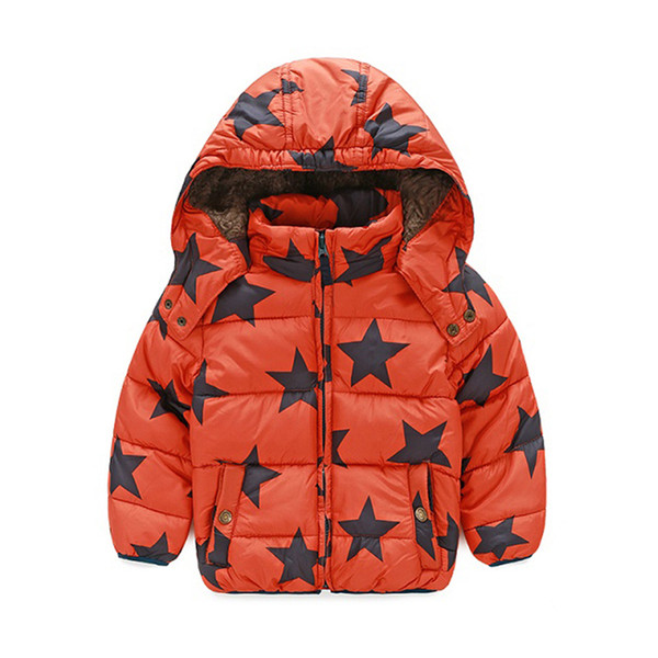 Winter Coat Boys Puffer Jackets Child Zipper 3-8 yrs Star Patten Warm Coats Turtleneck Fur Jackets Hood Kids Clothes Outwears