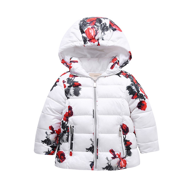 2-10Yrs Winter Warm Coat for girls Christmas Autumn Outerwear Rose printing Children Thicken Hooded Hot Fashion Coat