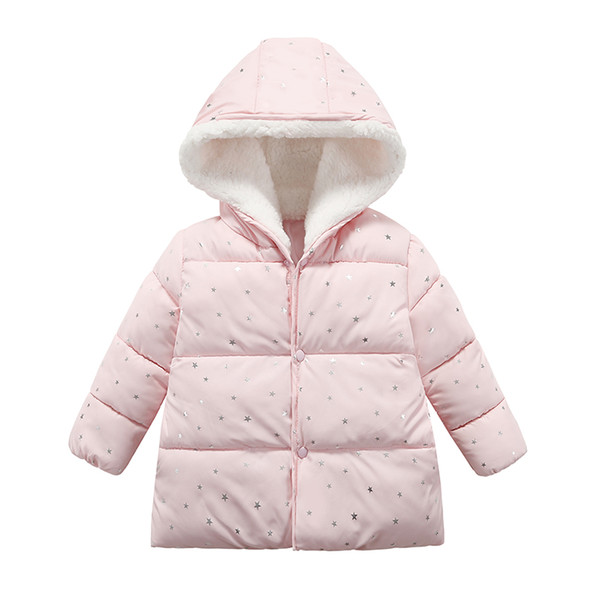 Winter new children's clothing girls cotton clothes Korean version of the baby jacket jacket stars hooded three-color cotton coat