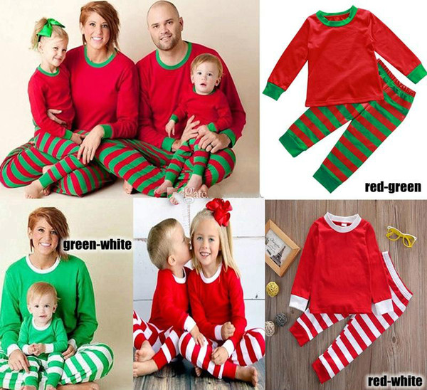 2017 Xmas Kids Adult Family Matching Christmas Deer Striped Pajamas Sleepwear Nightwear Pyjamas bedgown sleepcoat nighty 3colors choose