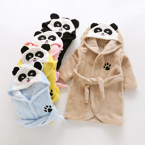 Newest Children clothing girls boys nightgown flannel soft cartoon panda kids hooded pajamas autumn winter homewear baby nightwear bathrobes