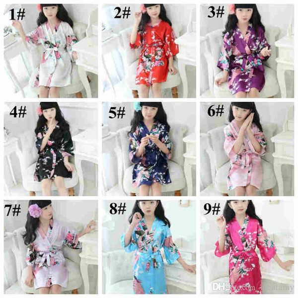 Shanghai Story 5 pieces/set(Size 4,Size 6,Size 8,Size 10,Size 12) Girls' Satin Kimono Peacock Flower Robe for Cosplay Party Wedding Birthday