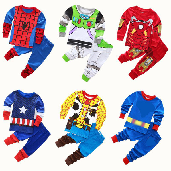 2020 Baby Superhero cartoon Pajamas Children Captain Long Sleeves Tops+Trousers 2pcs/sets Outfits Kids Clothing sets M246