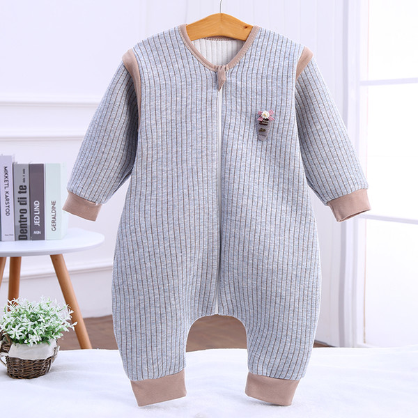 Baby long sleeves can be opened warm cotton two-way zipper sleeping bag pajamas