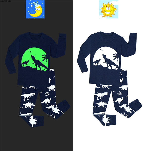 Cool Kids Noctilucent Pajamas Sets Glowing Pajamas Boys Girls Home Clothes Cartoon Design 5 Colors Cotton Leisure Wear 2-8T