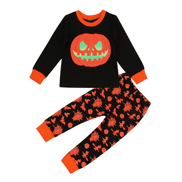 Boys Halloween Clothes Pumpkin Print Top Long Pants Pajamas Kids Boys Clothes Cotton Outfit Pajamas Set Halloween sleepwear LJJK1862