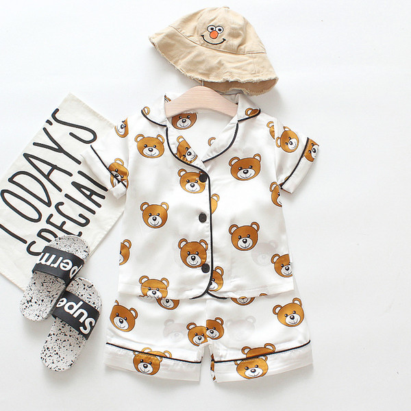 New Summer Children's Pajamas Sets Boys Girls Cartoon Bear Home Wear Kids Two-Piece Set Short-Sleeved Suit Child Home Clothes Retail B173