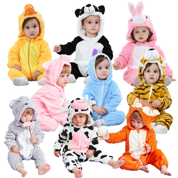 soft Children Pajamas Winter Flannel Animal pajamas Baby Flannel Cartoon Animal Robes Winter Front Zipper Jumpsuit