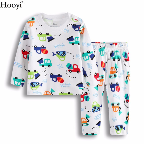 Hooyi Baby Boys Clothes Suit 100% Cotton Boys Pajamas Newborn Sleepwear Dig Vehicle Kids Sleep Sets Long Nightgown PJ'S Soft