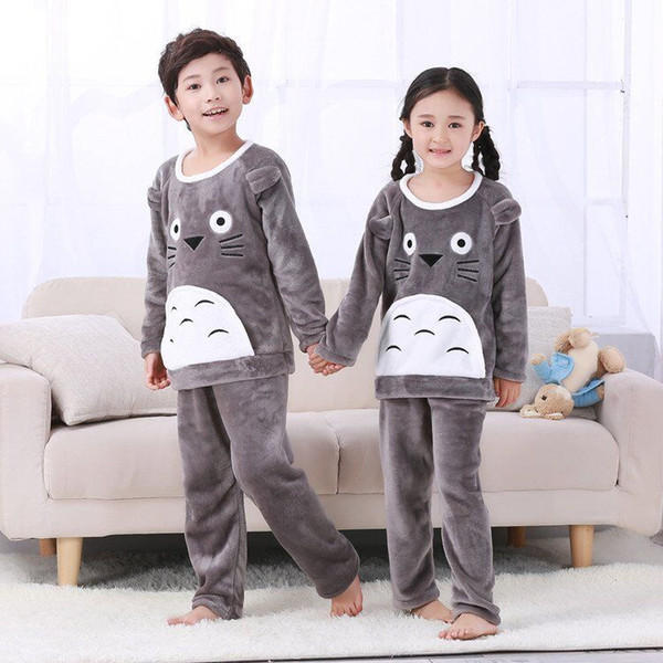 New 2018 Girls Pajamas Warm Thicken Autumn Winter Flannel Pijamas Mujer Children coral fleece cartoon Pajamas for Kids pijamas