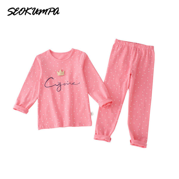 Spring Autumn Winter Kids Pajamas Sets Cute Girl Clothes Sweet Dreams Baby Girls Printing Long Sleeve Cotton T-shirt+Pants 2pcs